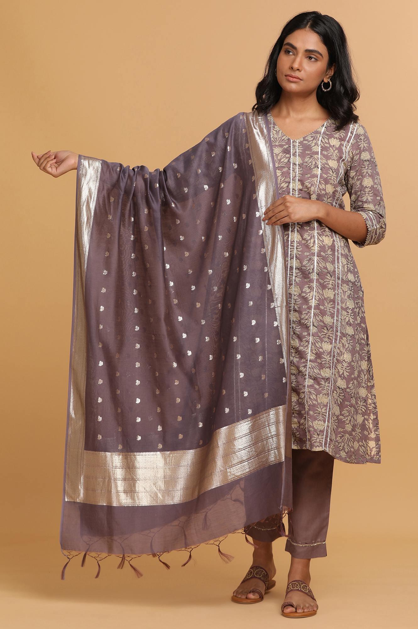 Light Purple Cotton Silk Jacquard Drape - wforwoman