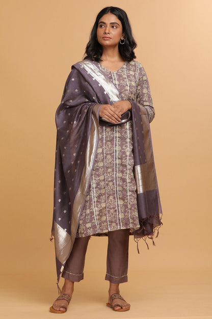 Light Purple Cotton Silk Jacquard Drape - wforwoman