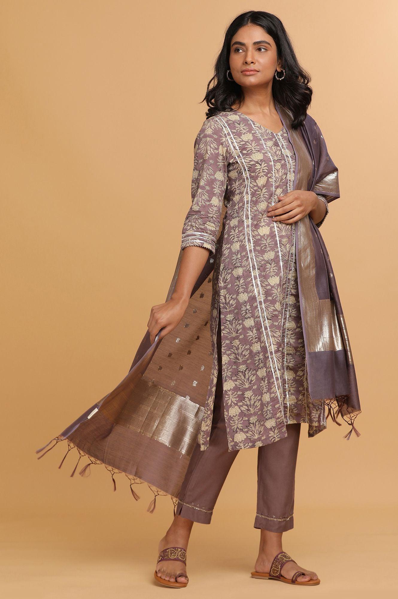 Light Purple Cotton Silk Jacquard Drape - wforwoman