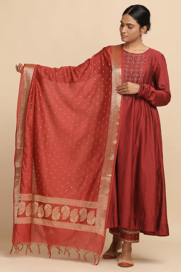 Red Cotton Silk Jacquard Drape