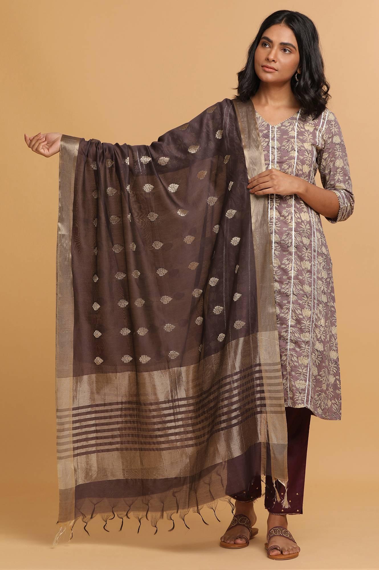 Dark Brown Booti jacquard Drape - wforwoman