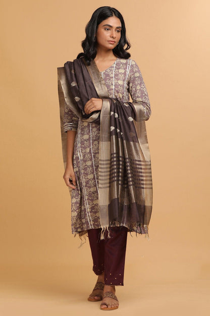 Dark Brown Booti jacquard Drape - wforwoman