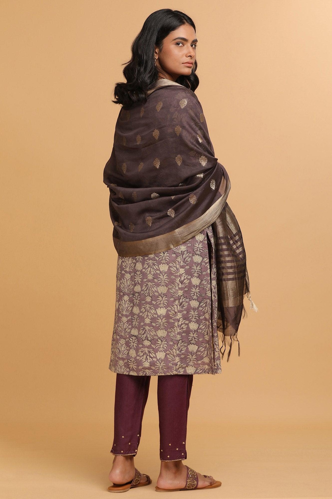 Dark Brown Booti jacquard Drape - wforwoman