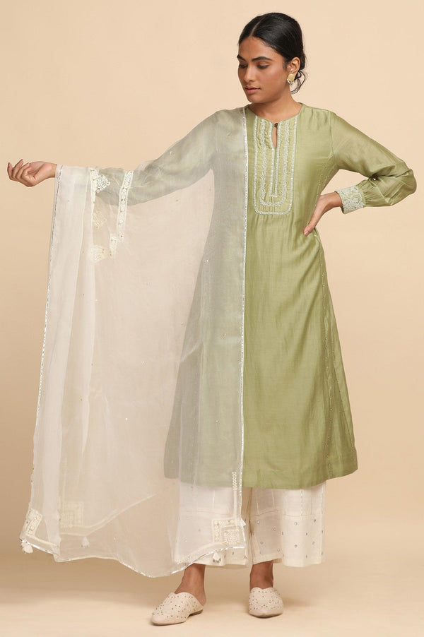 Ecru Silk Organza Drape