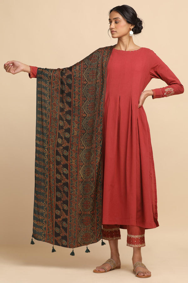 Green Ajrakh Printed Drape