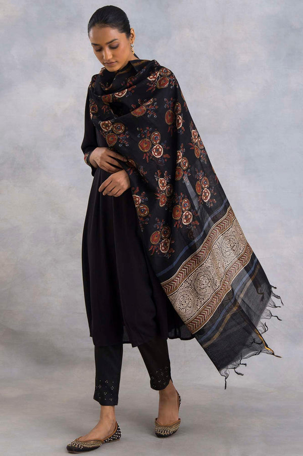 Dark Brown Hand Block Printed Drape