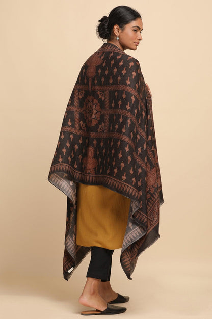 Black Paisley Print Woollen Shawl - wforwoman