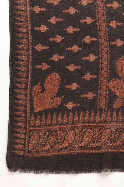 Black Paisley Print Woollen Shawl - wforwoman