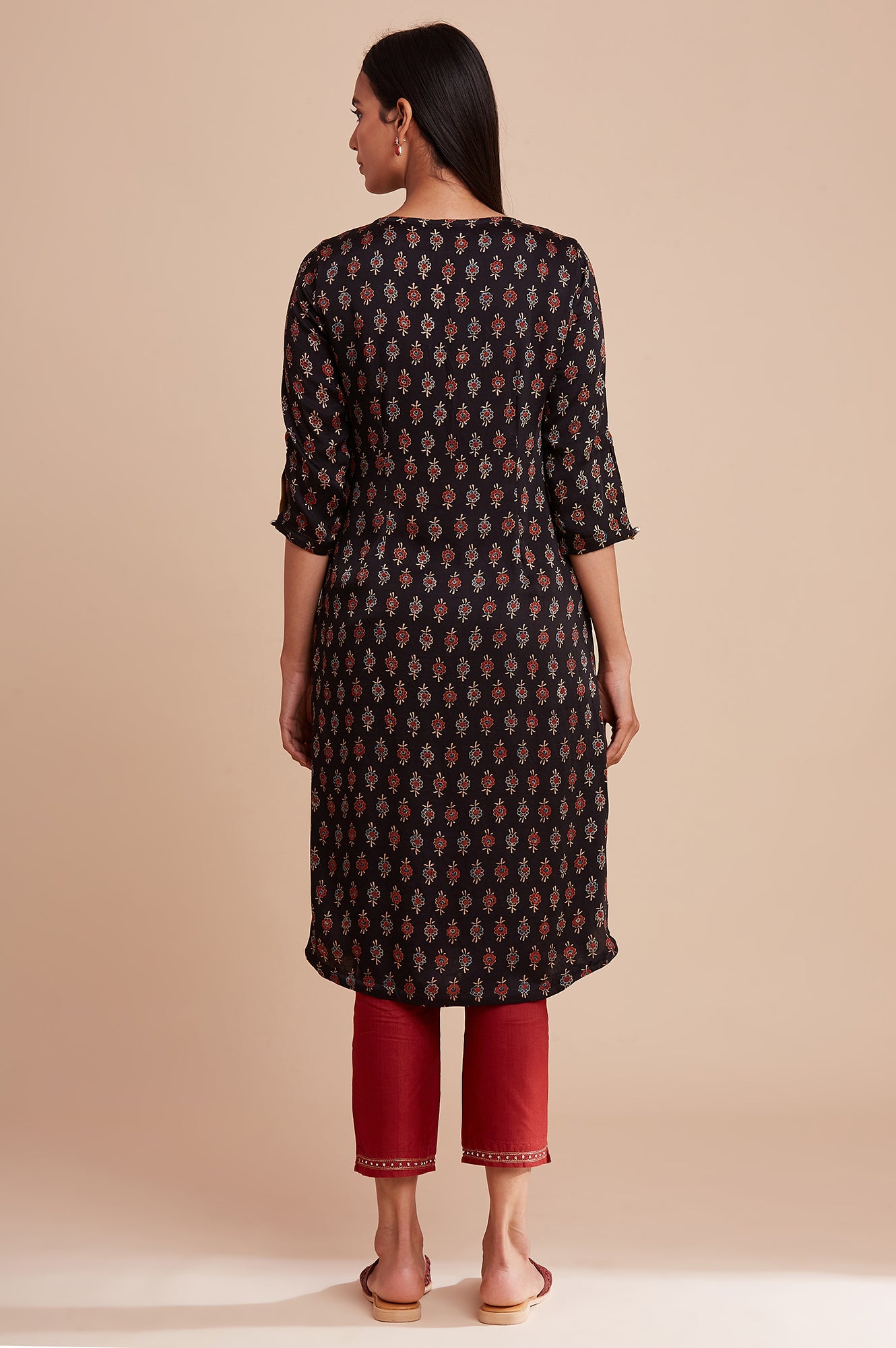 Brown Ajrakh Print Mid-Length kurta