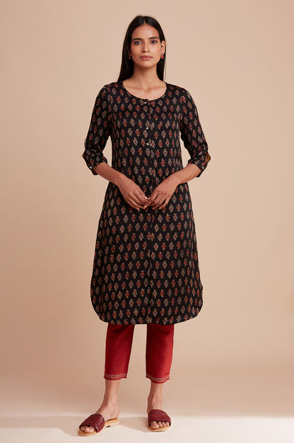 Brown Ajrakh Print Mid-Length kurta
