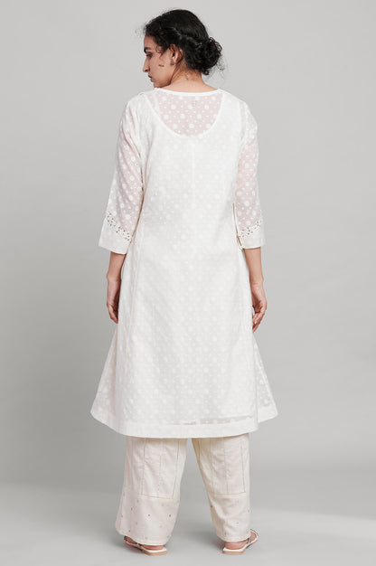 Ecru Flared Booti Jacquard kurta