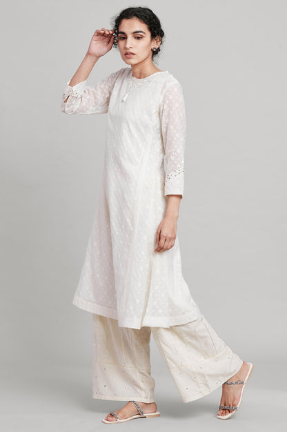 Ecru Flared Booti Jacquard kurta