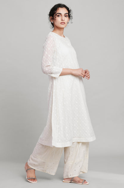 Ecru Flared Booti Jacquard kurta