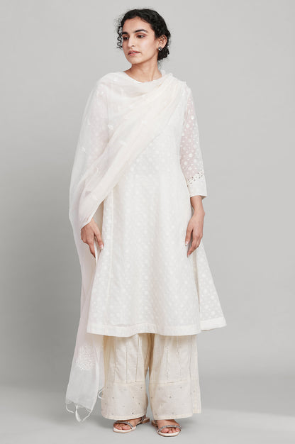 Ecru Flared Booti Jacquard kurta
