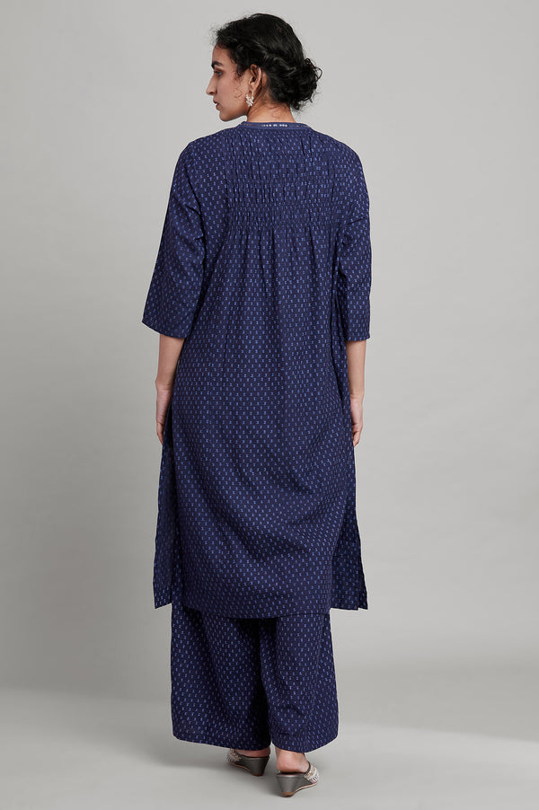 Indigo Hand Block Printed A-line kurta