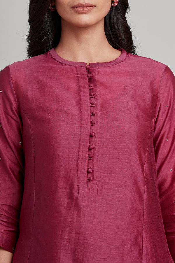 Dark Pink Mandarin Neck Panelled kurta