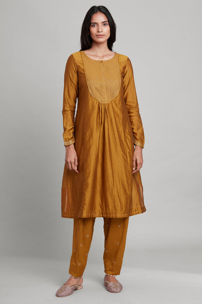 Dark Yellow Silk Chanderi kurta