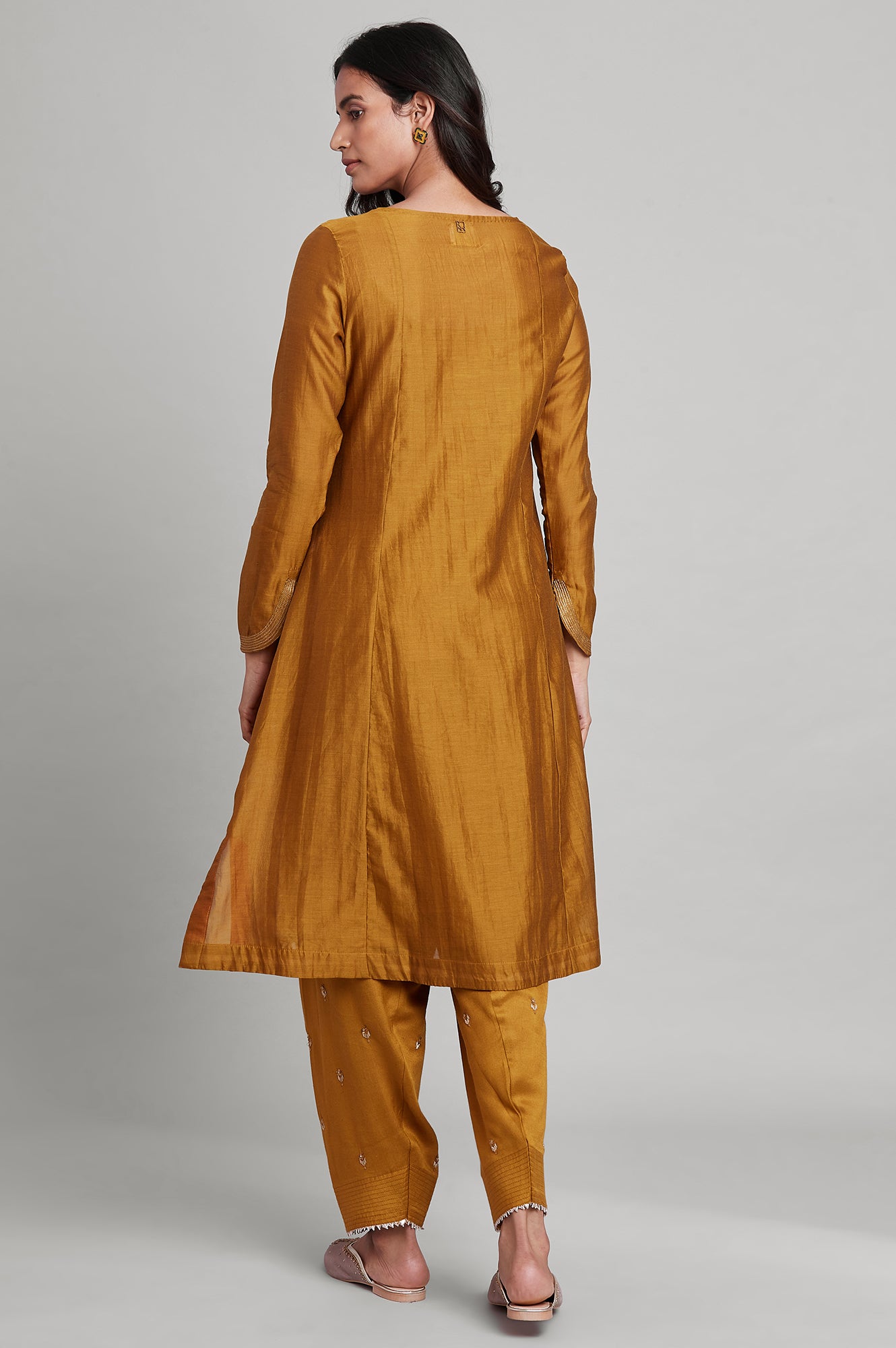 Dark Yellow Silk Chanderi kurta