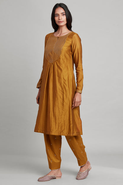 Dark Yellow Silk Chanderi kurta