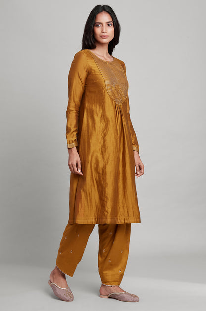 Dark Yellow Silk Chanderi kurta