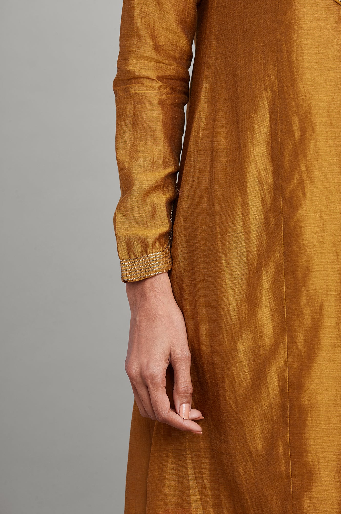 Dark Yellow Silk Chanderi kurta