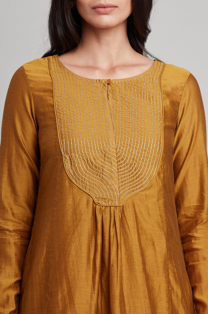 Dark Yellow Silk Chanderi kurta