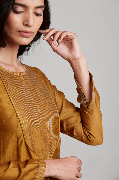 Dark Yellow Silk Chanderi kurta
