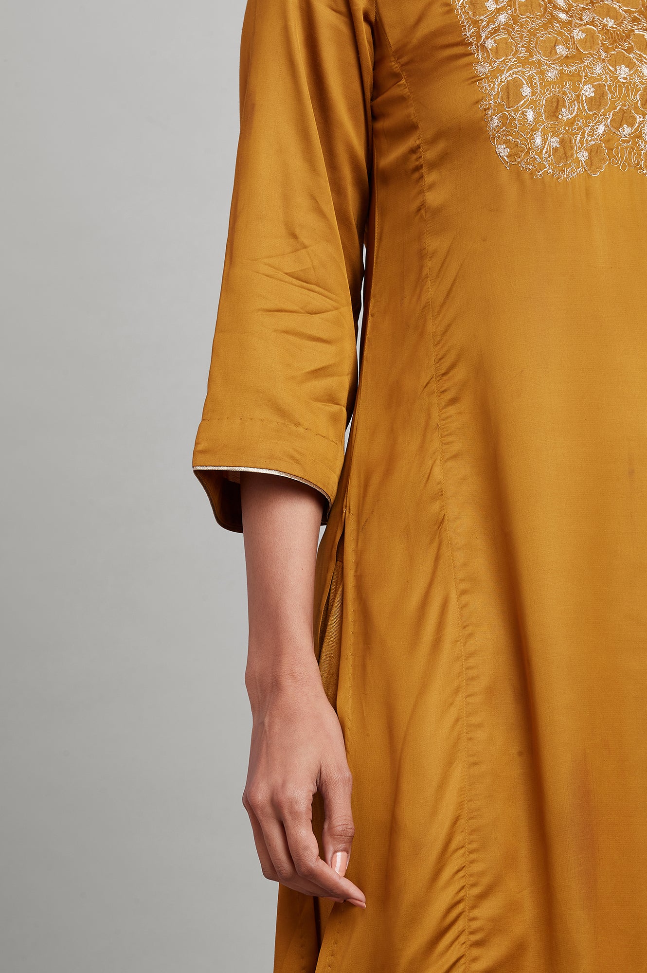 Dark Yellow Modal Satin Solid kurta