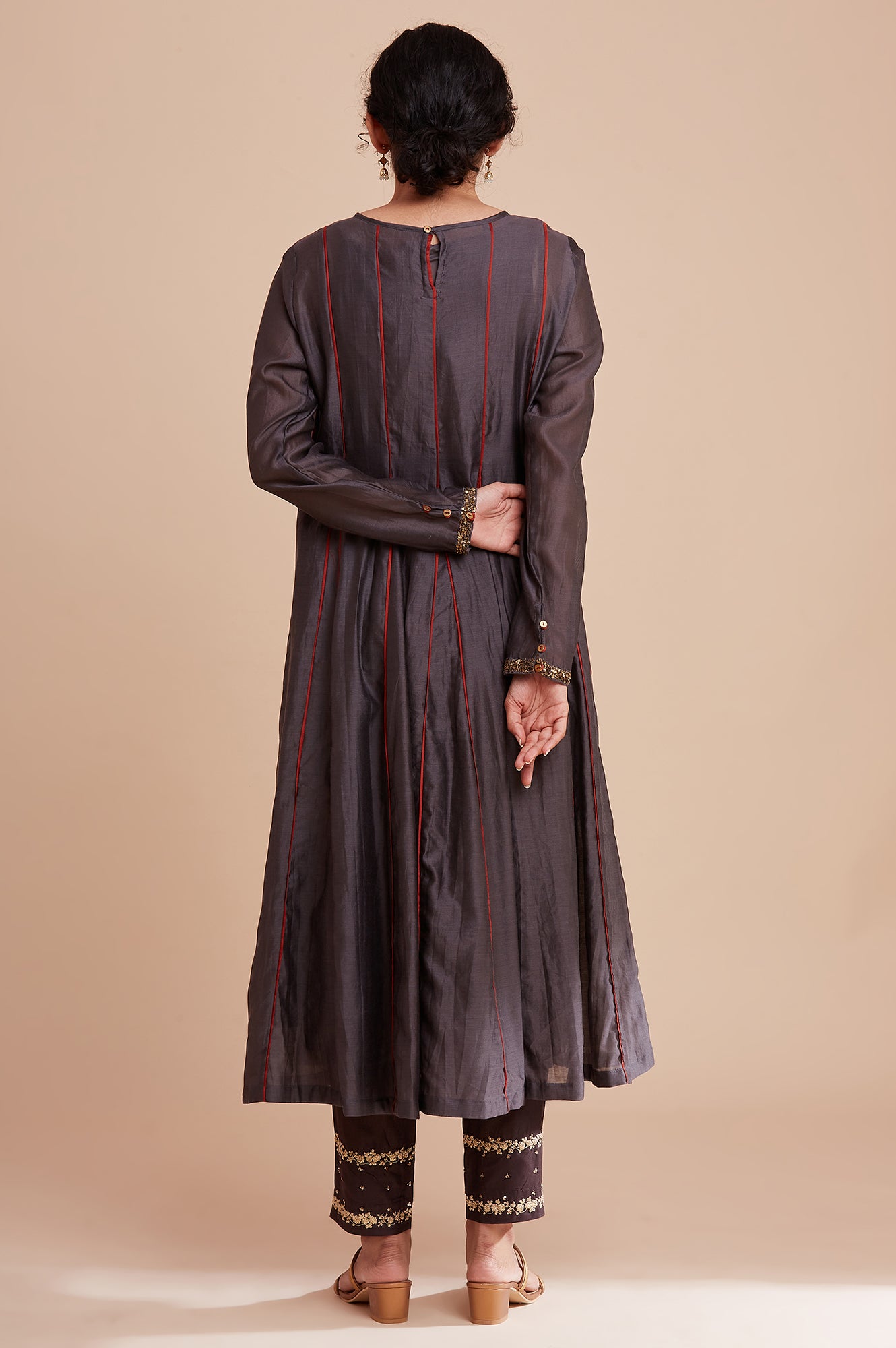 Grey Silk Chanderi Flared kurta