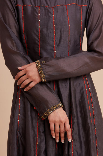 Grey Silk Chanderi Flared kurta