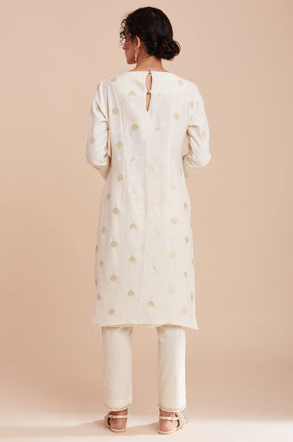 Ecru Silk Chanderi Jacquard kurta
