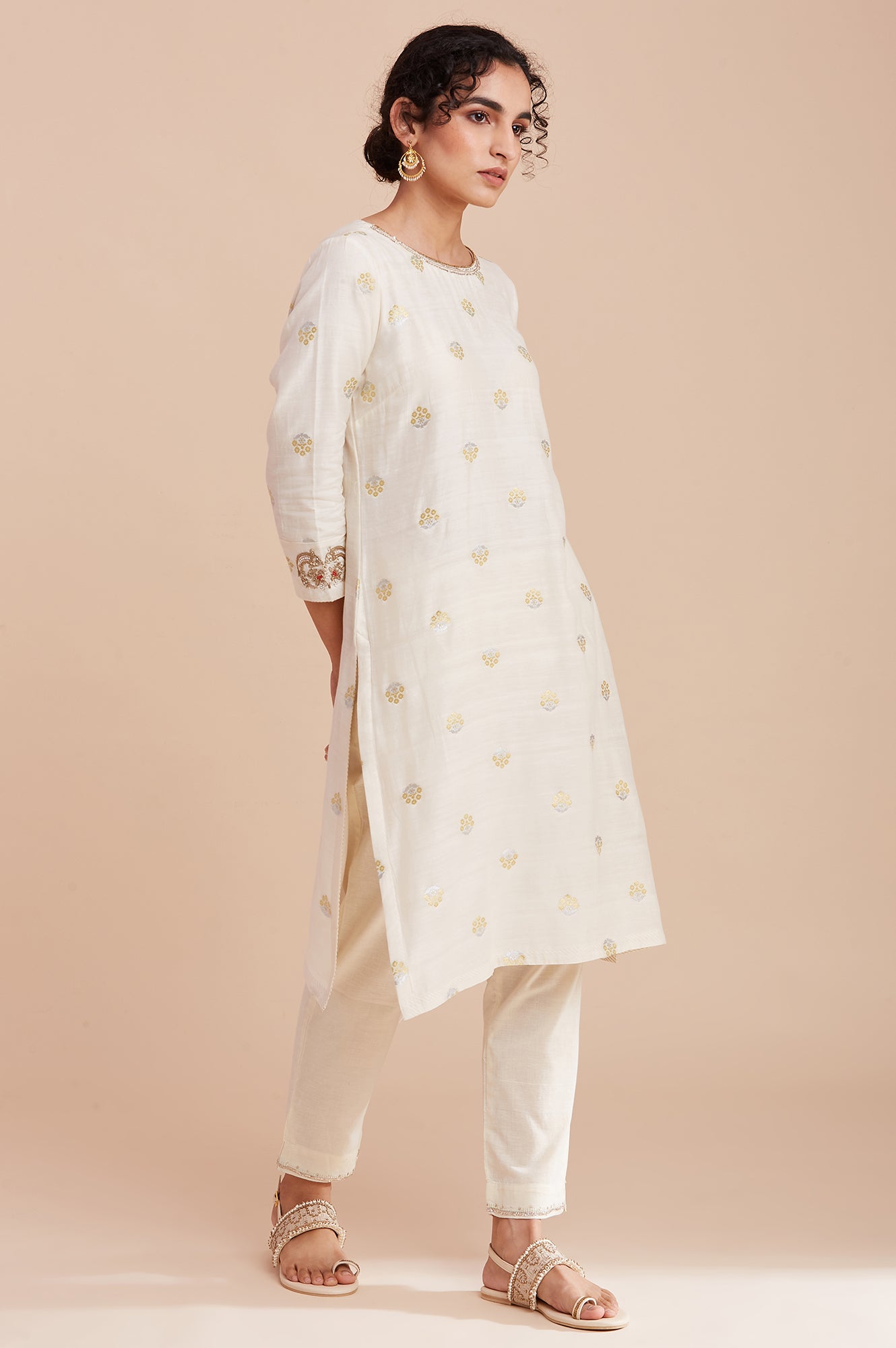 Ecru Silk Chanderi Jacquard kurta