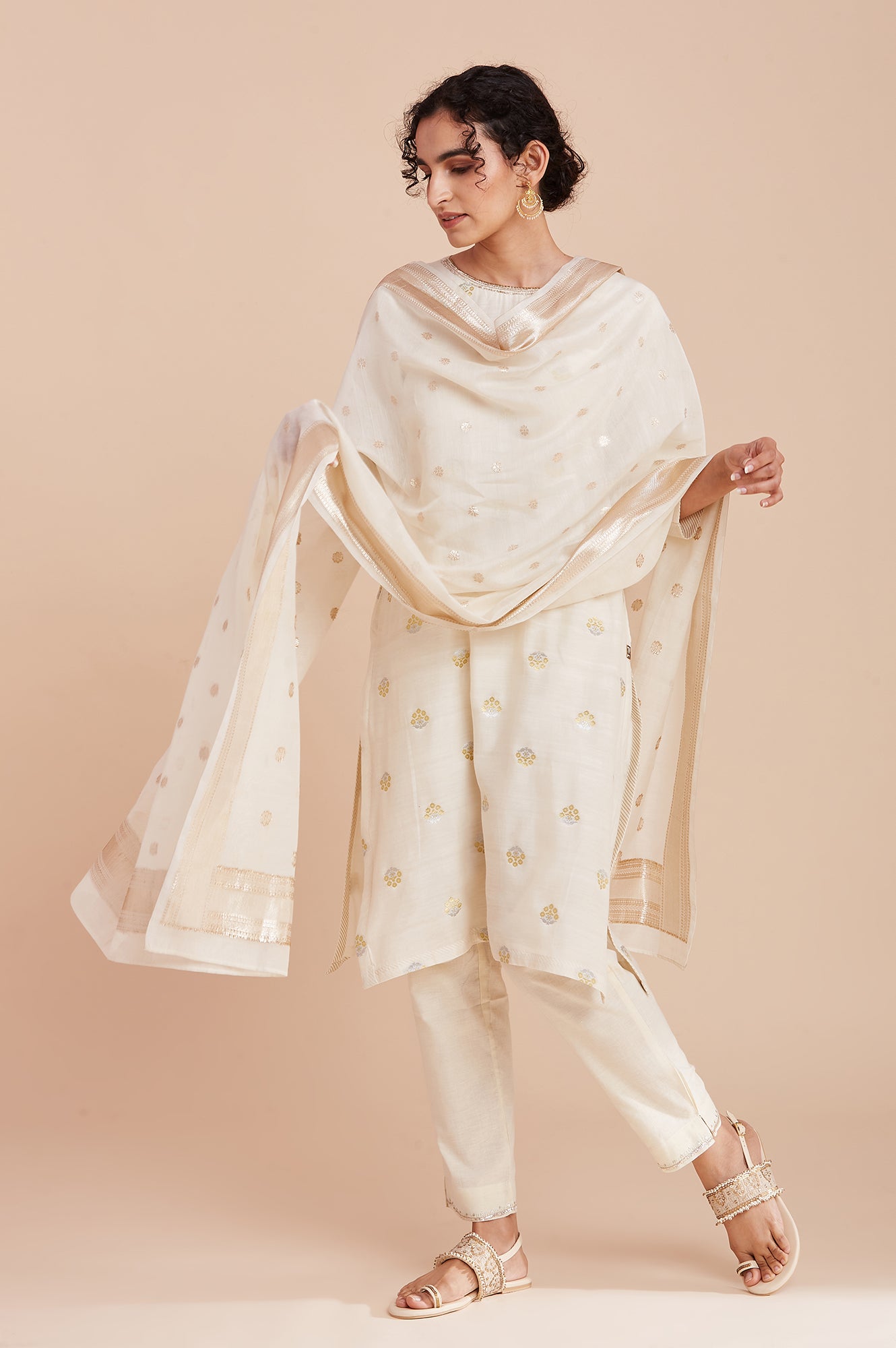 Ecru Silk Chanderi Jacquard kurta