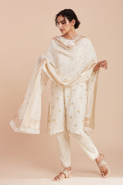 Ecru Silk Chanderi Jacquard kurta