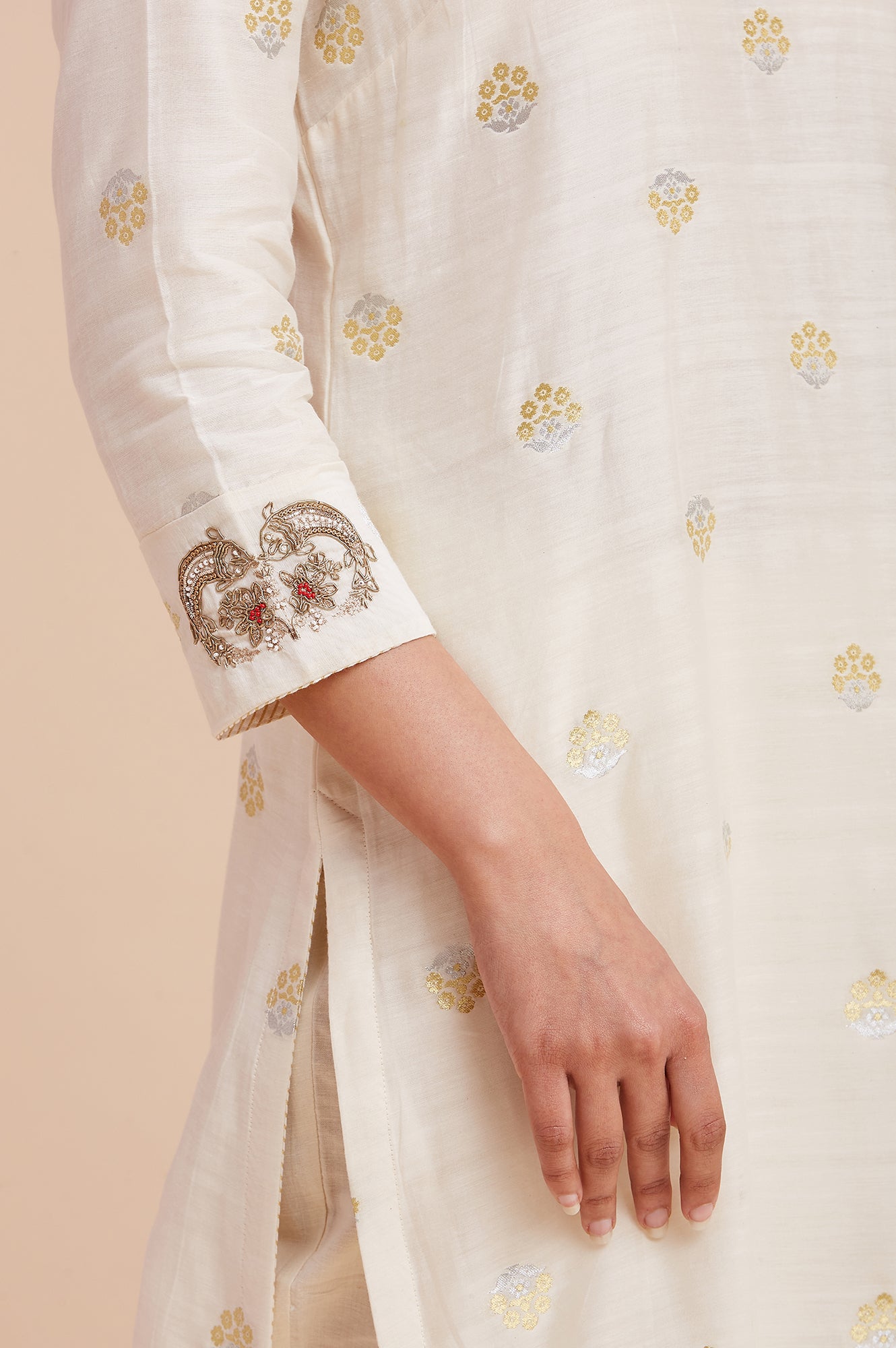 Ecru Silk Chanderi Jacquard kurta