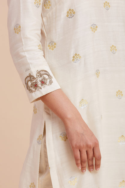 Ecru Silk Chanderi Jacquard kurta