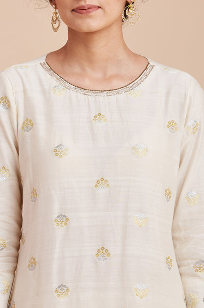 Ecru Silk Chanderi Jacquard kurta