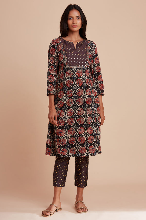 Brown Hand Block Print kurta