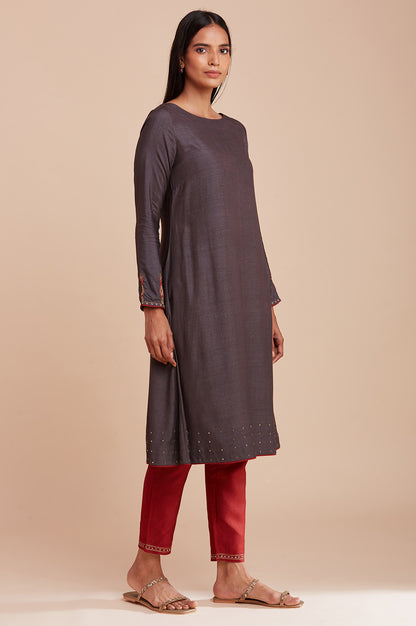 Dark Grey Tussar Solid kurta