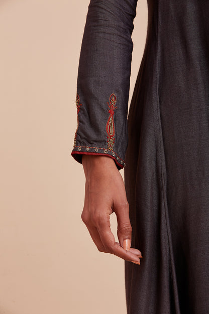 Dark Grey Tussar Solid kurta