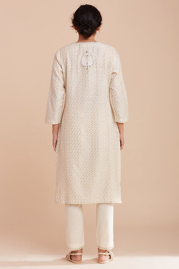 Ecru And Gold Jacquard kurta