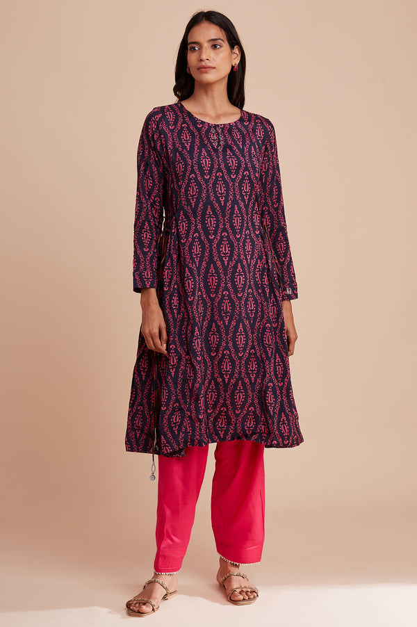 Dark Blue Block Print kurta