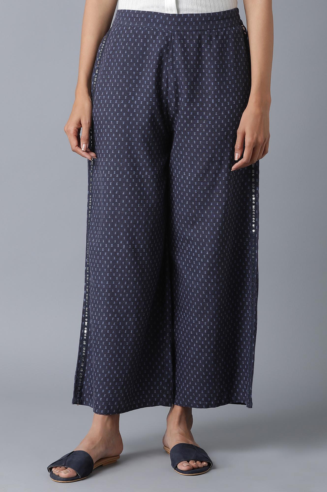 Indigo Printed Flared Parallel Pants - wforwoman