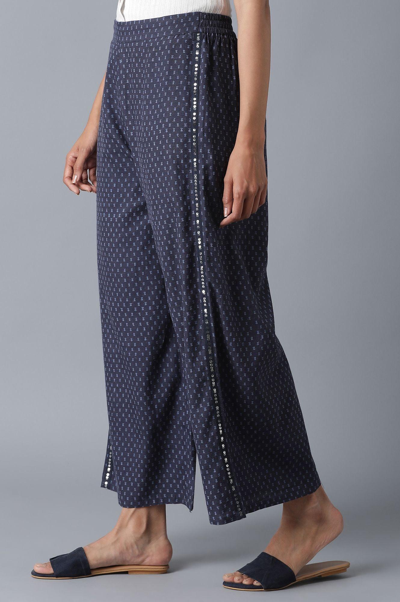 Indigo Printed Flared Parallel Pants - wforwoman