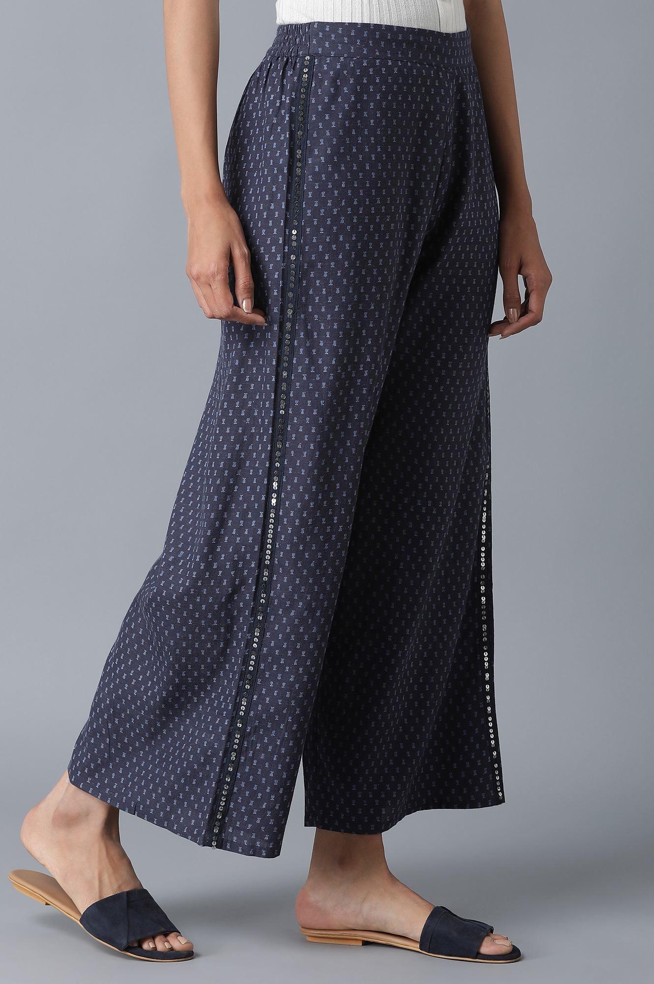 Indigo Printed Flared Parallel Pants - wforwoman