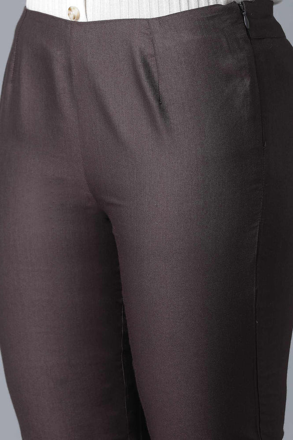 Brown Solid Embroidered Tapered Silk Slim Pants