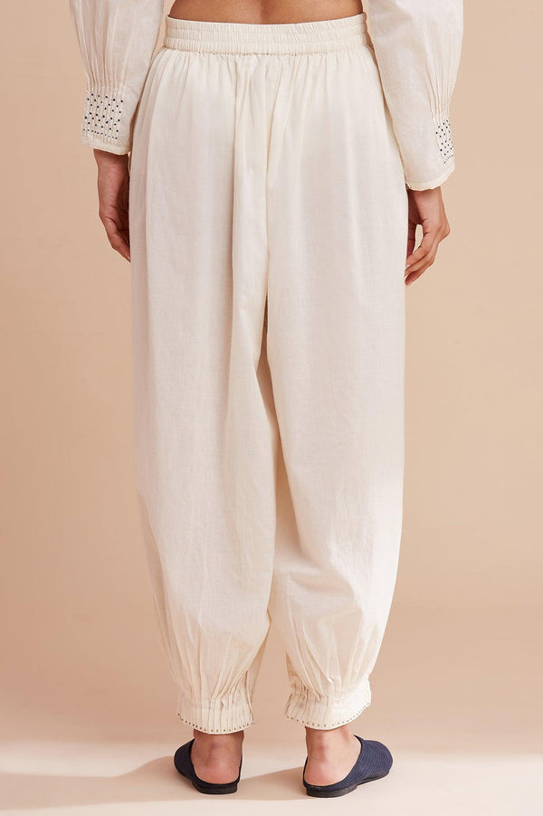 Ecru Solid Hem Cuffed Salwar Pants