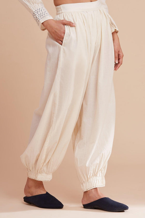 Ecru Solid Hem Cuffed Salwar Pants