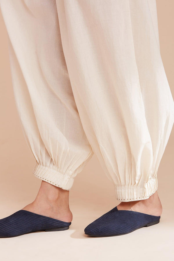 Ecru Solid Hem Cuffed Salwar Pants
