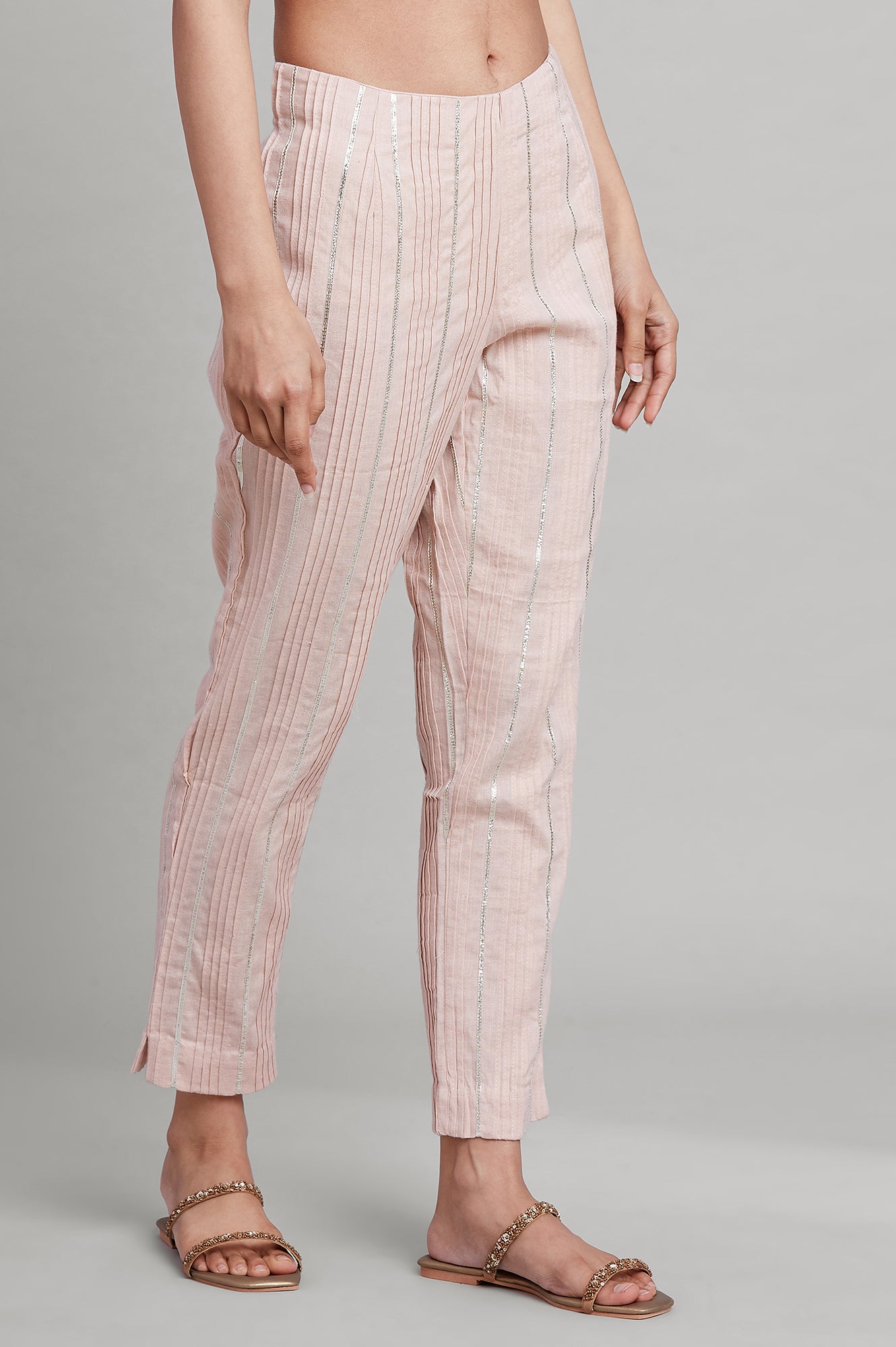 Light Pink Pleated Slim Pants